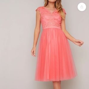 New! Chi Chi London Nika Dress Coral